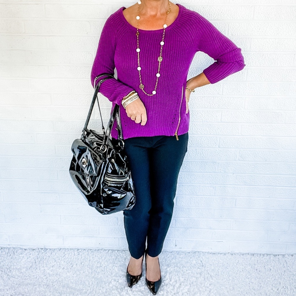 INC Purple Sweater w/ Zipper Detail - Small